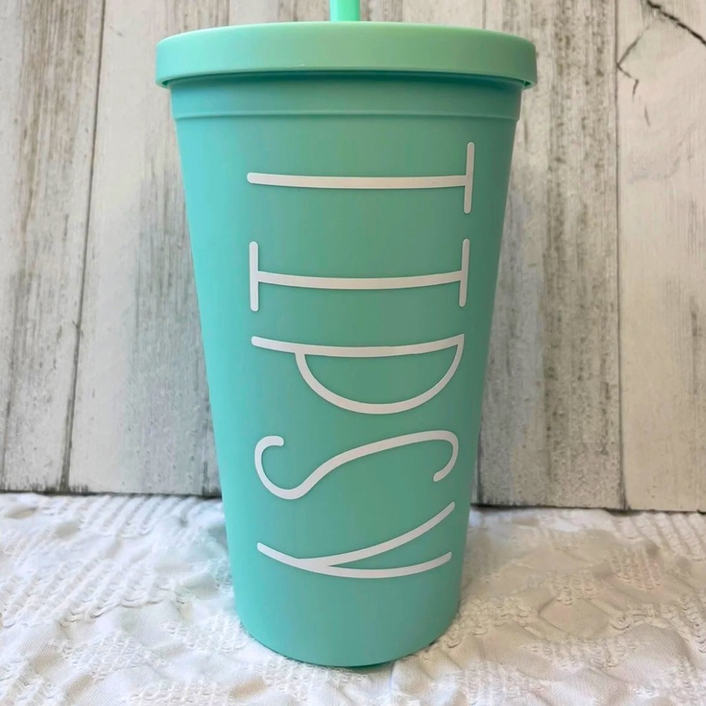 🆕 Tumbler Cup with Tipsy Decal Aqua